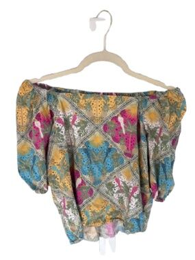 PALM BUBBLE SLEEVE SQUARE NECK BLOUSE